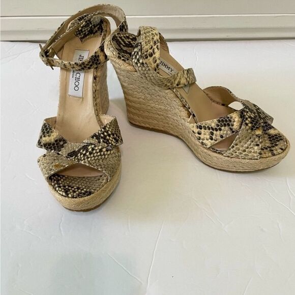Jimmy Choo Phoenix Platform Wedge Snake Embossed Leather Straps Size 41 US 11 - Picture 3 of 15